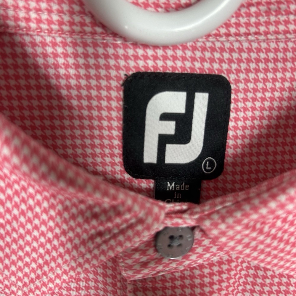 FootJoy Golf Polo Shirt Mens Large Pink White Houndstooth Brookstone Golf‎ & CC - Picture 8 of 12